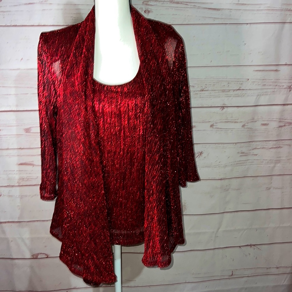 R&M Richards discocore red glitter twin set with shoulder pads Sz women’s small
